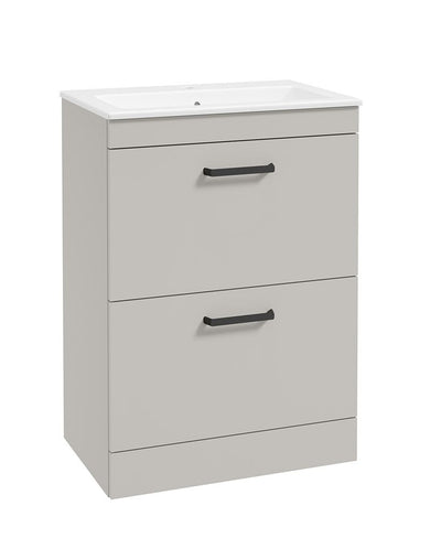 Corta Floorstanding 60Cm Two Drawer Unit Morning Mist-Black Handles