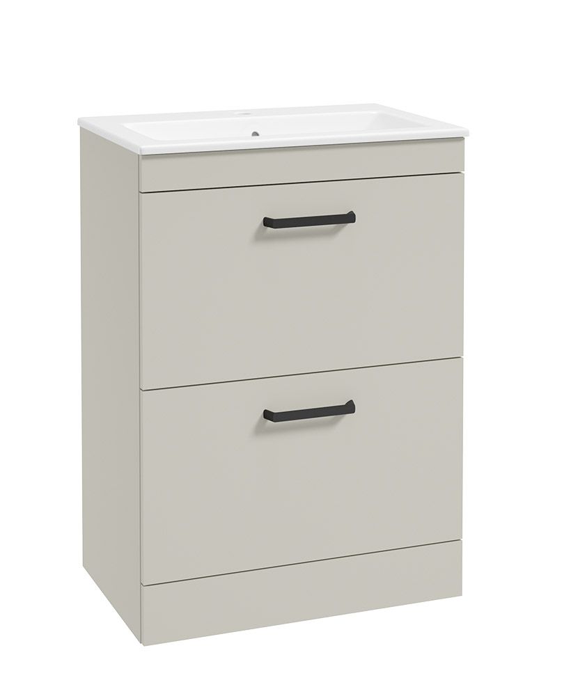 Corta Floorstanding 60Cm Two Drawer Unit Whispering Willow-Black Handles