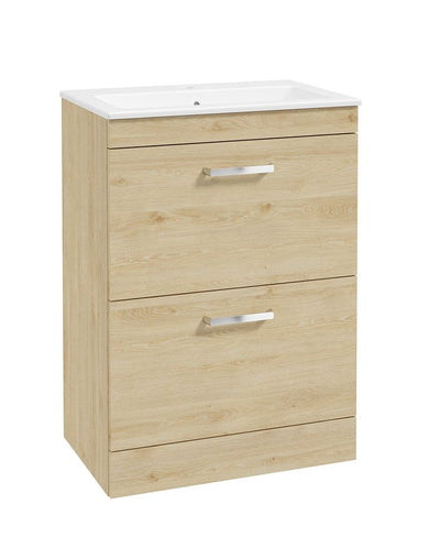 Corta Floorstanding 60Cm Two Drawer Unit Honey Oak-Chrome Handles
