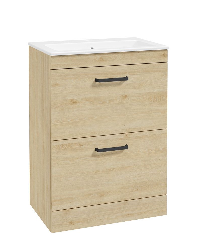 Corta Floorstanding 60Cm Two Drawer Unit Honey Oak-Black Handles