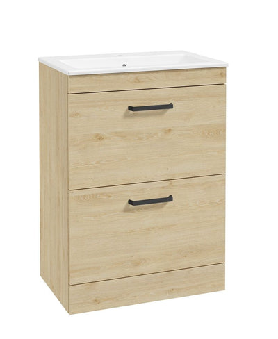 Corta Floorstanding 60Cm Two Drawer Unit Honey Oak-Black Handles