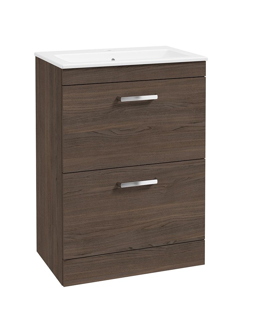 Corta Floorstanding 60Cm Two Drawer Unit Sable Ash-Chrome Handle