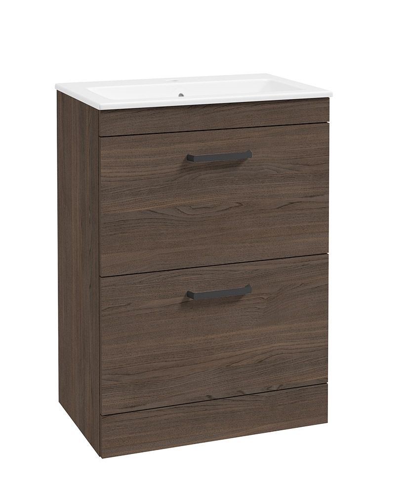 Corta Floorstanding 60Cm Two Drawer Unit Sable Ash-Black Handles