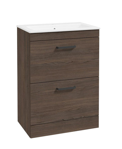 Corta Floorstanding 60Cm Two Drawer Unit Sable Ash-Black Handles