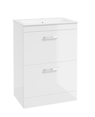 Corta Floorstanding 60Cm Two Drawer Unit Gloss White-Chrome Handles