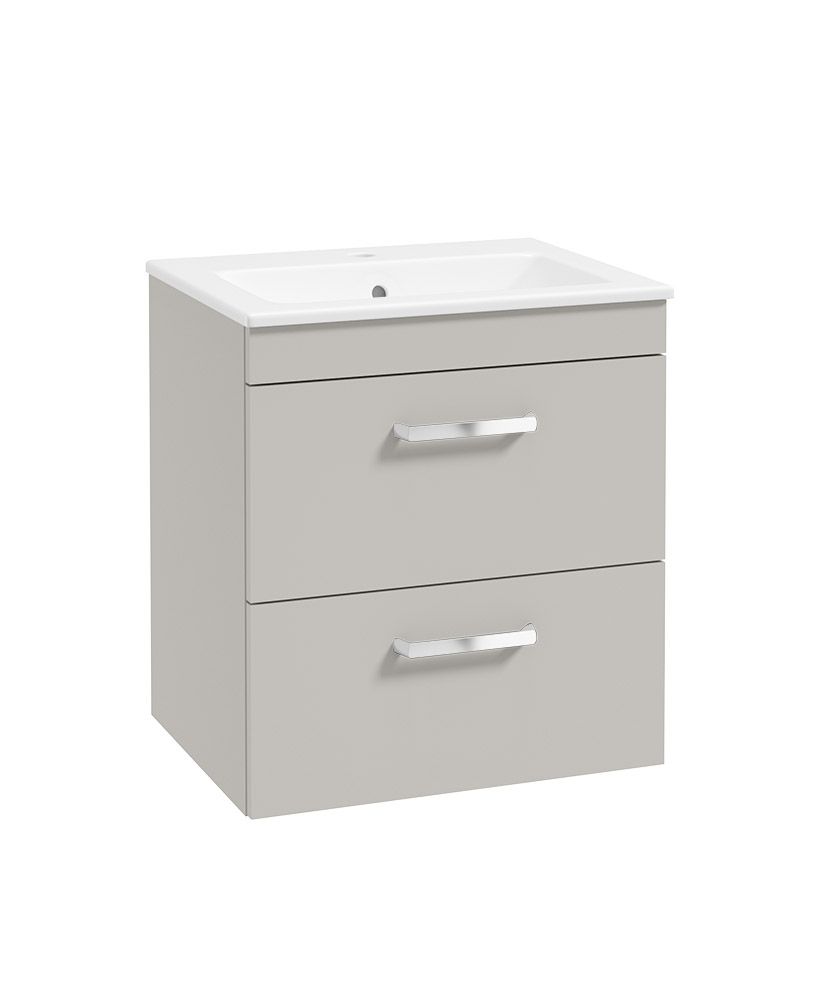 Corta Wall Hung 50Cm Two Drawer Unit Morning Mist-Chrome Handles