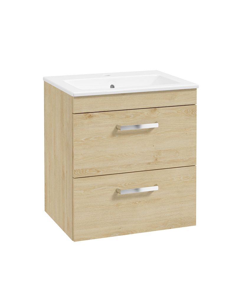 Corta Wall Hung 50Cm Two Drawer Unit Honey Oak-Chrome Handles
