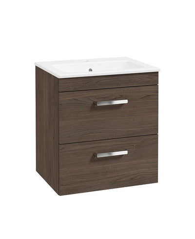 Corta Wall Hung 50Cm Two Drawer Unit Sable Ash-Chrome Handles