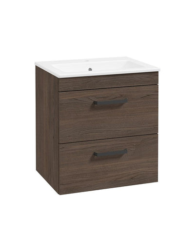 Corta Wall Hung 50Cm Two Drawer Unit Sable Ash-Black Handles