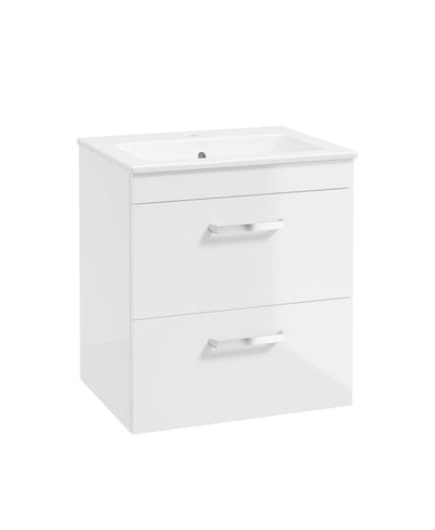 Corta Wall Hung 50Cm Two Drawer Unit Gloss White-Chrome Handles