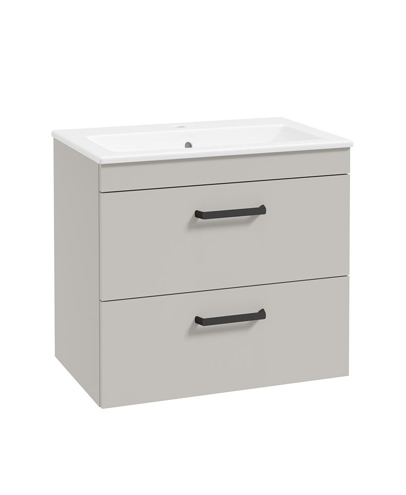 Corta Wall Hung 60Cm Two Drawer Unit Morning Mist-Black Handles