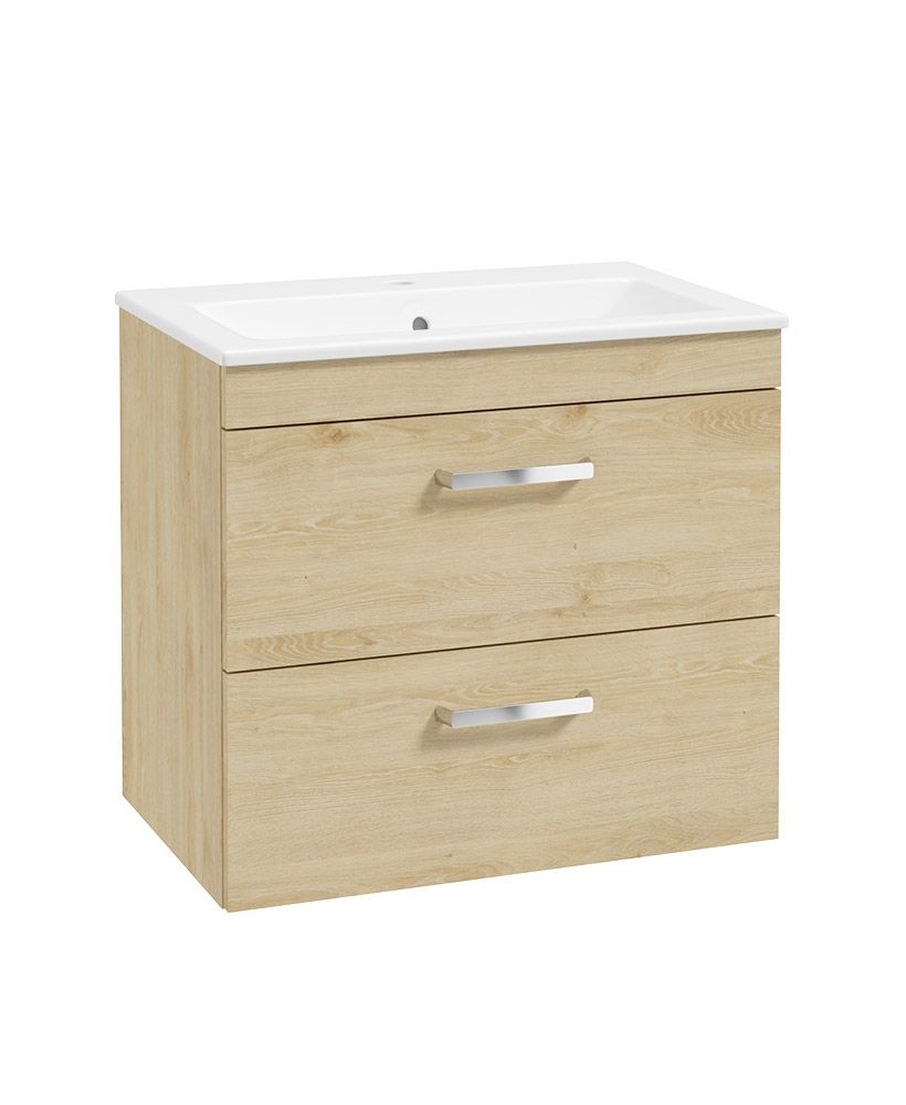 Corta Wall Hung 60Cm Two Drawer Unit Honey Oak-Chrome Handles