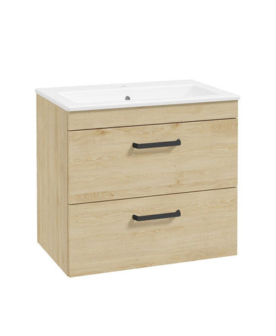 Corta Wall Hung 60Cm Two Drawer Unit Honey Oak-Black Handles