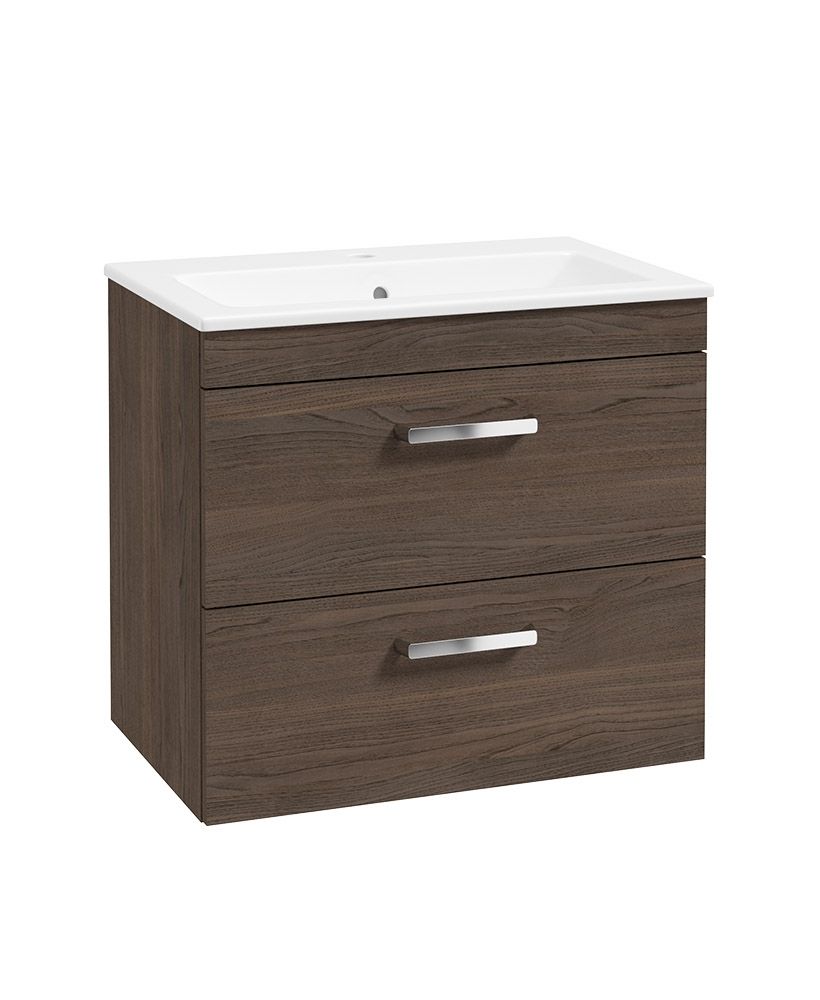 Corta Wall Hung 60Cm Two Drawer Unit Sable Ash-Chrome Handles