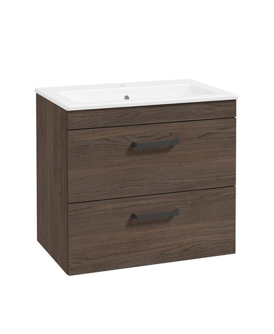 Corta Wall Hung 60Cm Two Drawer Unit Sable Ash-Black Handles