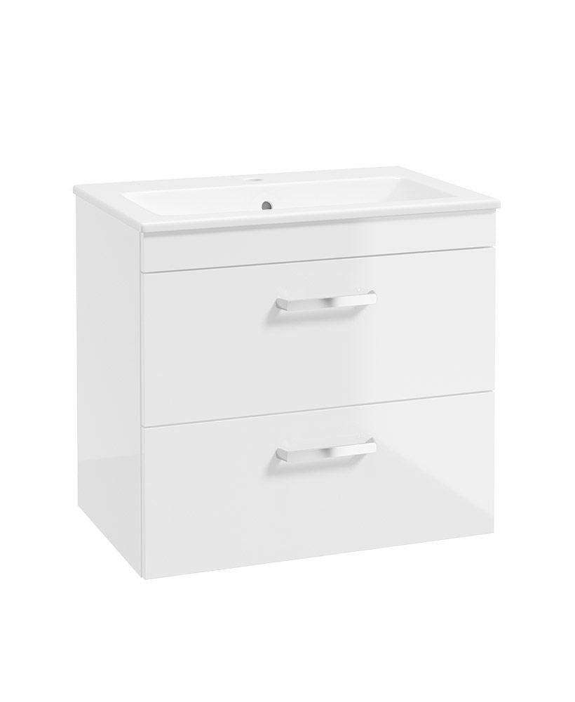 Corta Wall Hung 60Cm Two Drawer Unit Gloss White-Chrome Handles