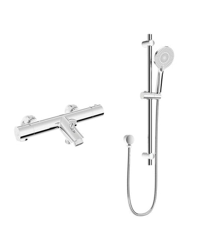 Form Deck Mounted Thermostatic Bath Shower Mixer & Alita Slide Rail Kit Chrome