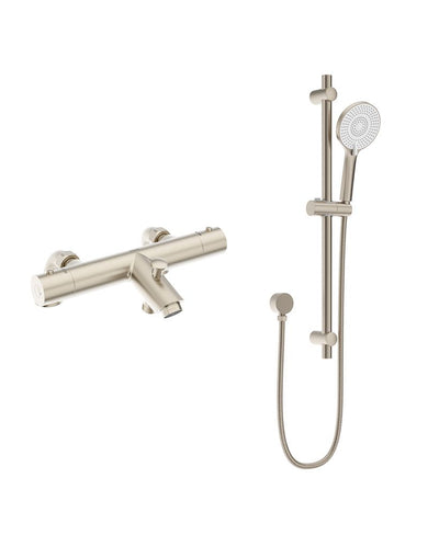 Form Deck Mounted Thermostatic Bath Shower Mixer&Alita Slide Rail Kit Brushed Nickel