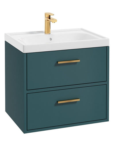 Finland Wall Hung 60Cm Two Drawer Unit Matt Ocean Blue-Gold Handles