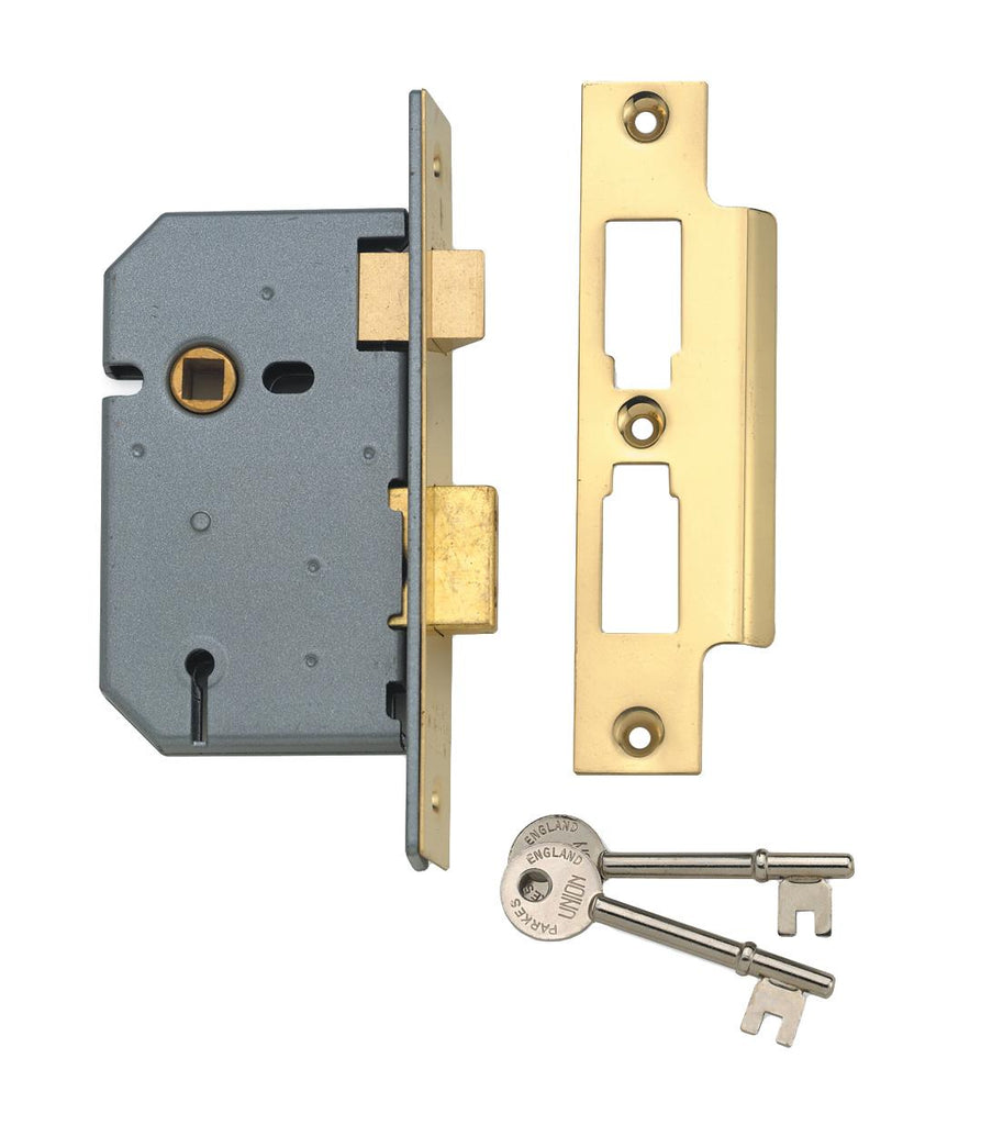 union 3 lever mortice lock 64mm br fin