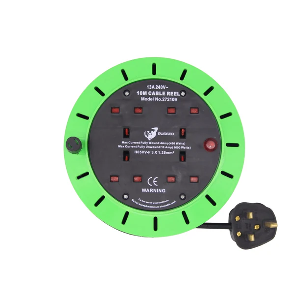 Rugged 10 Metre 10A 4 Socket Cable Reel 220V