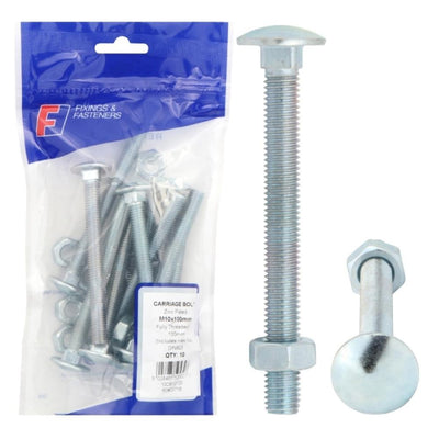 ForgeFix Prepack Carriage Bolt Zinc Plated M6x100mm (Bag10)