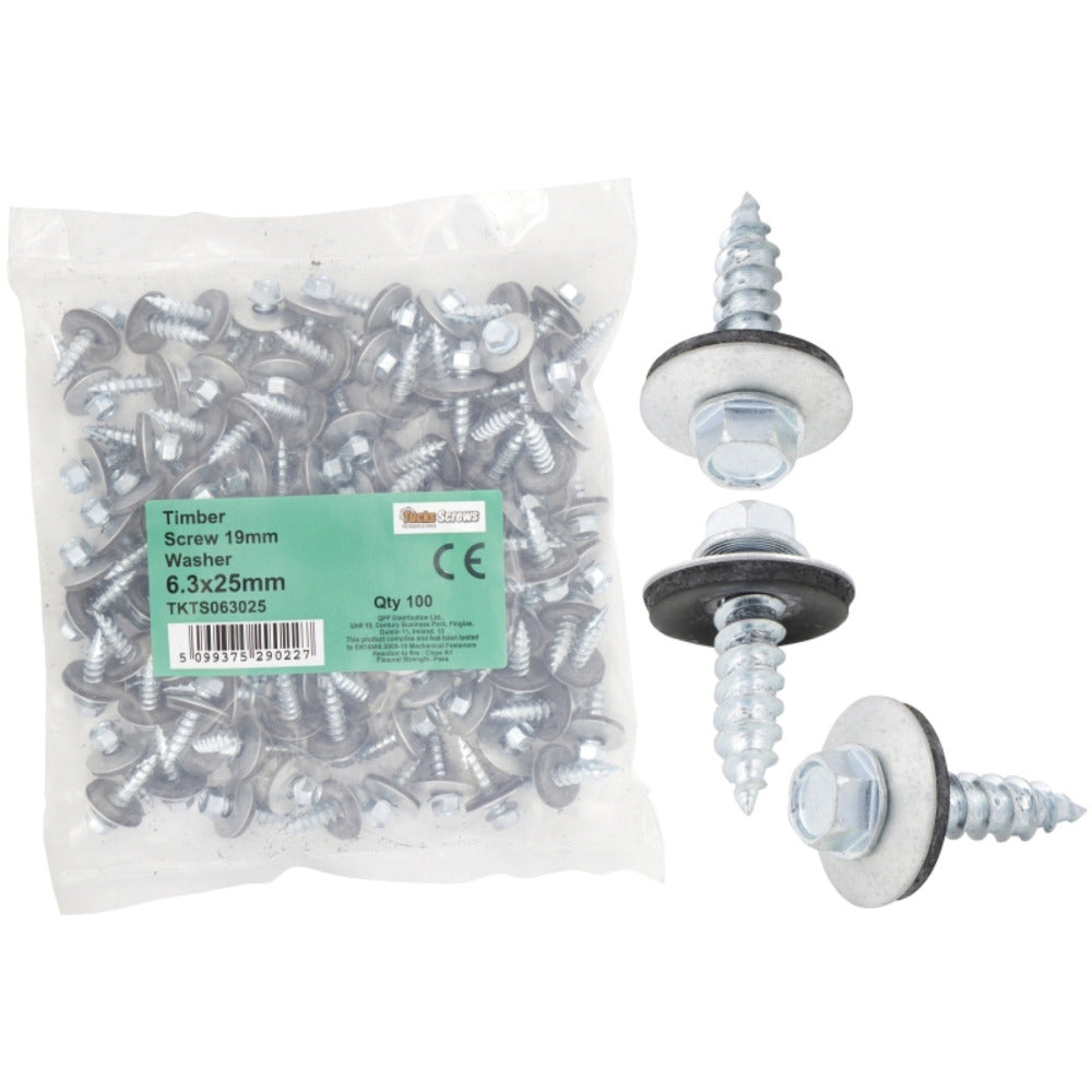 Tucks - Hex Timber Screw with Washer 100pce 6.3x45mm (Carton Qty: 10 packs)