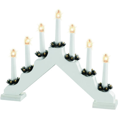 Lumineo Mains Operated Traditional 7 Light Wooden Candlebridge - White