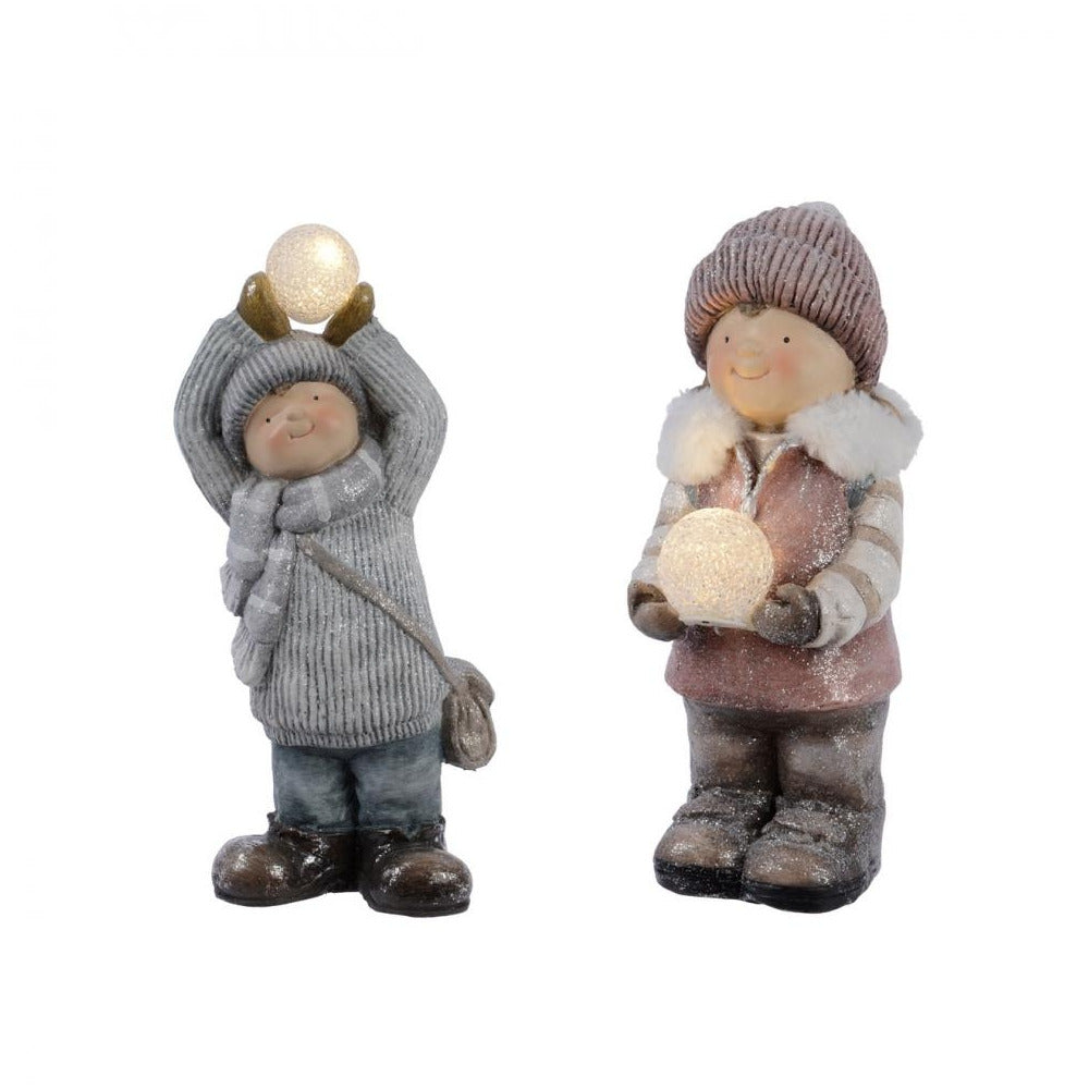 Lumineo LED Polyresin Boy and Girl Set