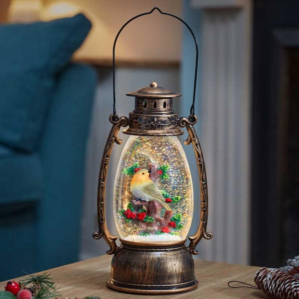 Three Kings Snow Swirl Festive Robin Lantern