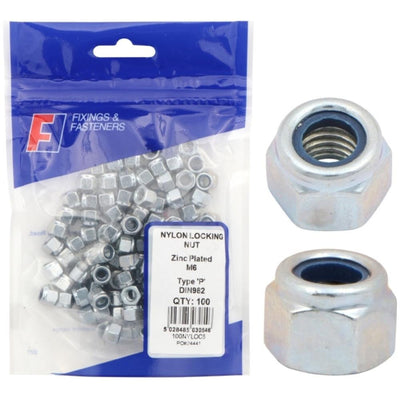 ForgeFix Prepack Nylon Locking Nut Bright Zinc Plated M6