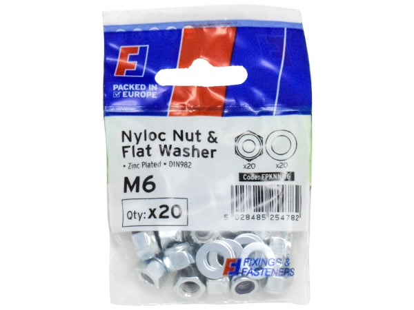 Forgepack Nyloc Nut & Washer M6 Zp Pk20