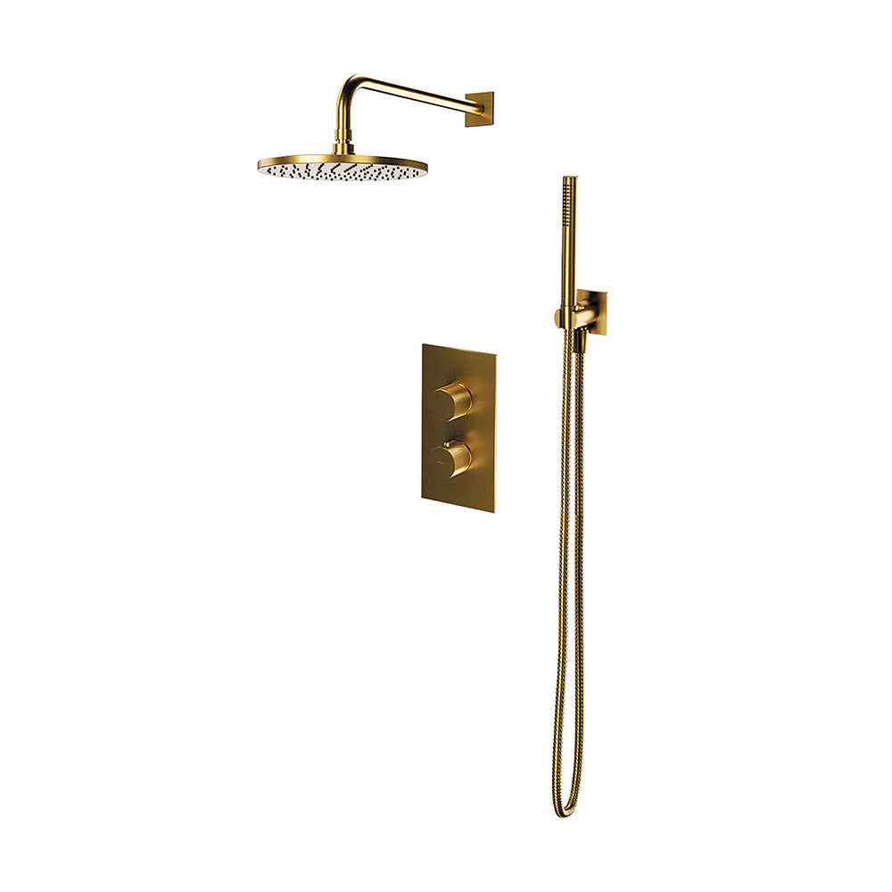 Contour Concealed Thermostatic Dual Shower Brushed Gold