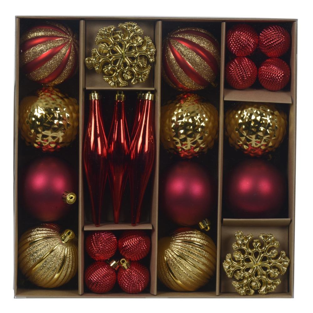 Decoris Red and Gold Shatterproof Bauble Mix - Pack of 46
