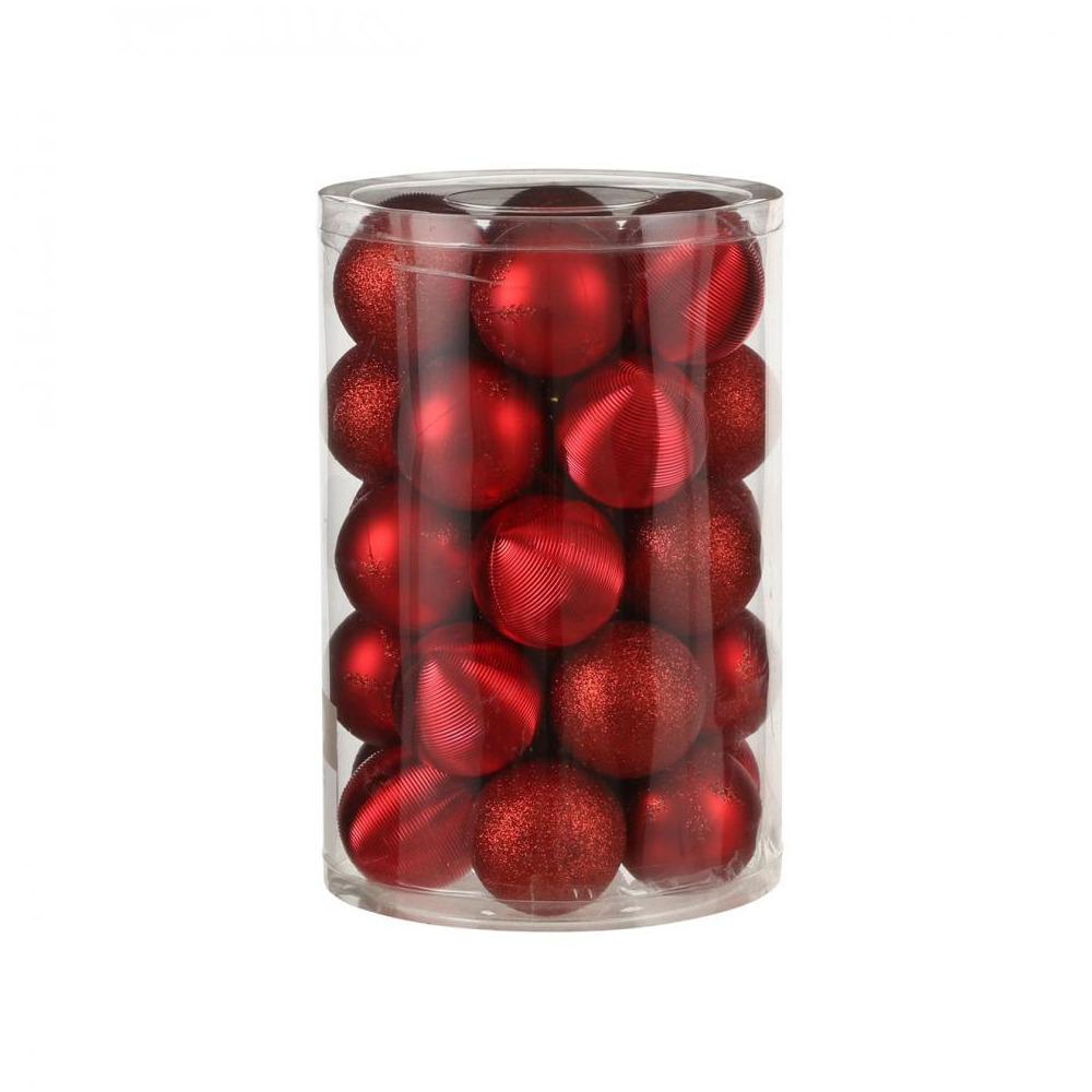 House of Seasons - 34X60mm Red Multi-Finish Shatterproof Baubles - 34Pk