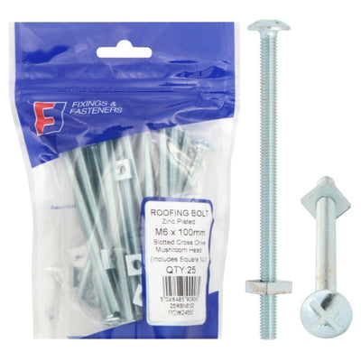 ForgeFix Prepack Roofing Bolt & Nut Zinc Plated M6x50mm (Bag25)