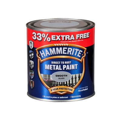 Hammerite Metal Paint Smooth Silver 33% Free 1L