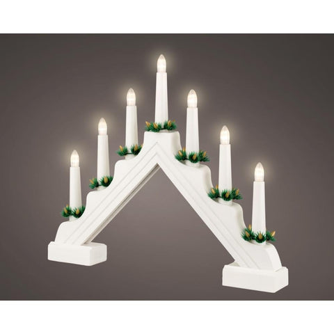 Battery Operated Traditional 7 Light Wooden Candlebridge - White